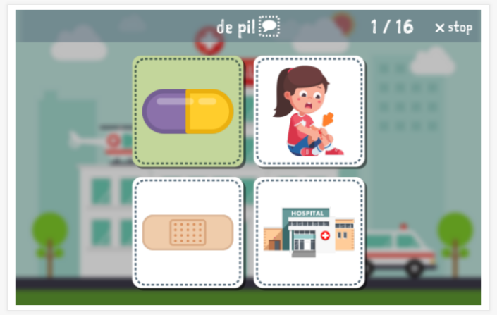 Being ill theme Language test (reading and listening) of the app Dutch for children