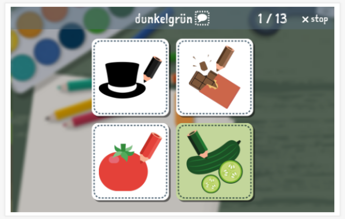 Colors theme Language test (reading and listening) of the app German for children