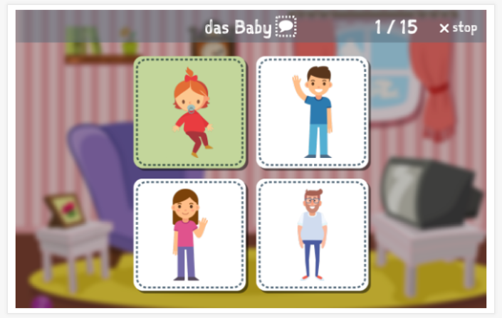 People theme Language test (reading and listening) of the app German for children