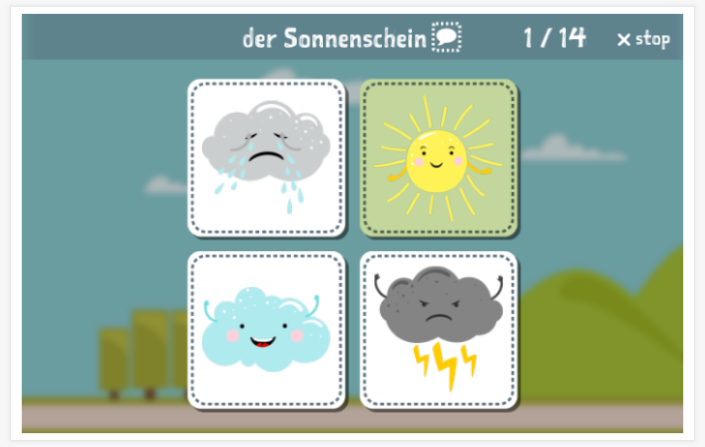 Seasons and weather theme Language test (reading and listening) of the app German for children