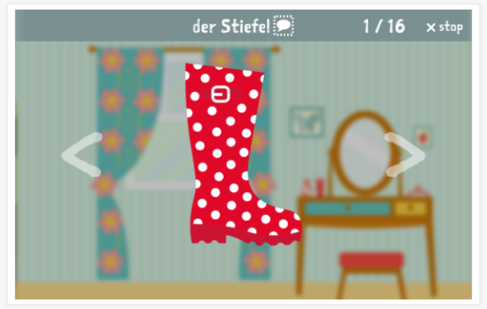 Clothing theme presentation of the German app for children