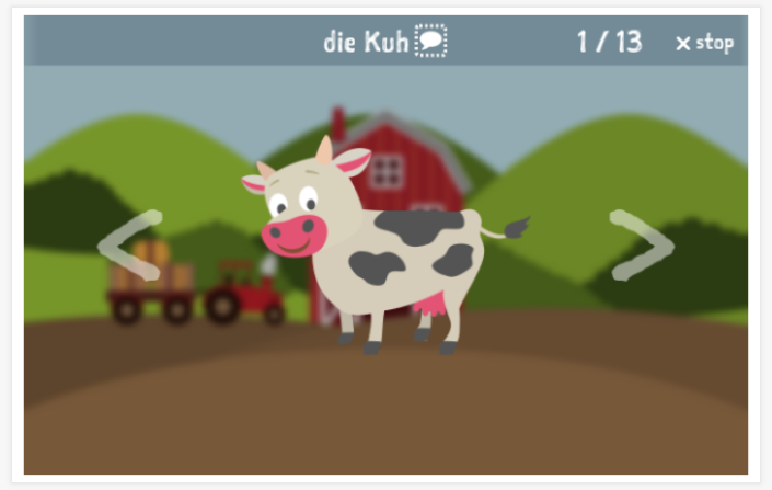 Farm theme presentation of the German app for children
