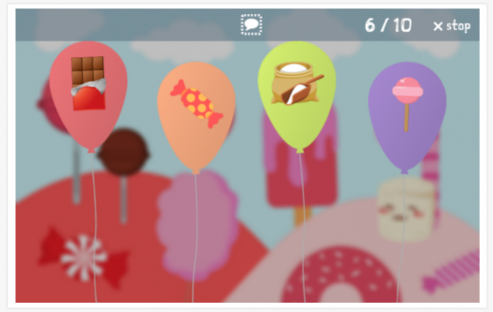Candy theme balloon game of the English app for children
