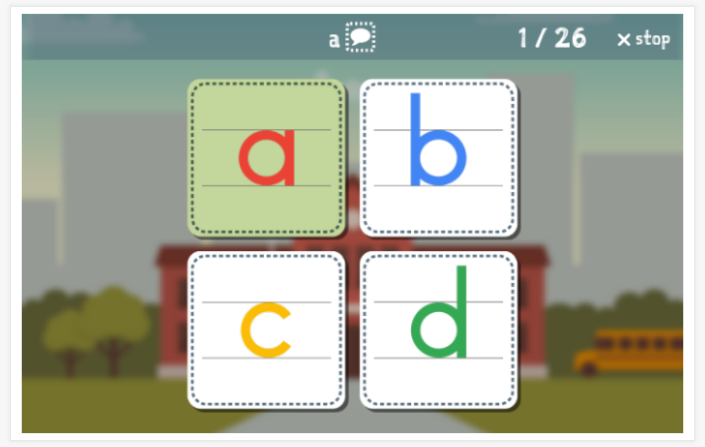 Alphabeth theme Language test (reading and listening) of the app English for children