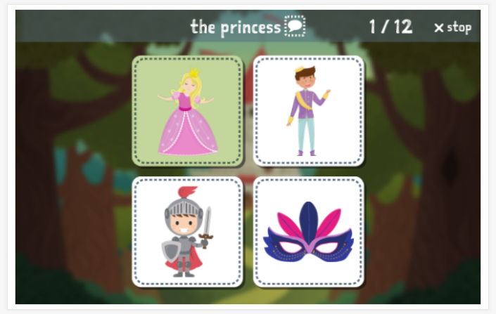 Fairy tales theme Language test (reading and listening) of the app English for children
