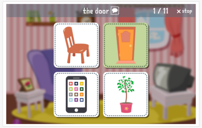 Home theme Language test (reading and listening) of the app English for children