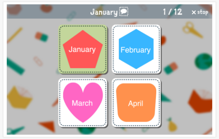 Months of the year theme Language test (reading and listening) of the app English for children