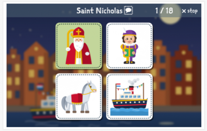 Saint Nicholas theme Language test (reading and listening) of the app English for children