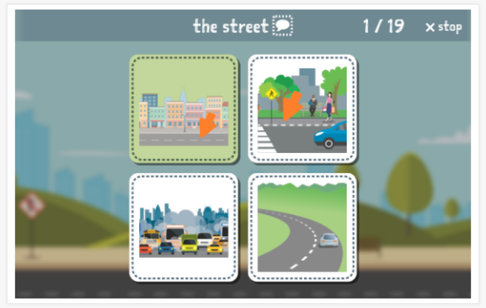 Traffic theme Language test (reading and listening) of the app English for children