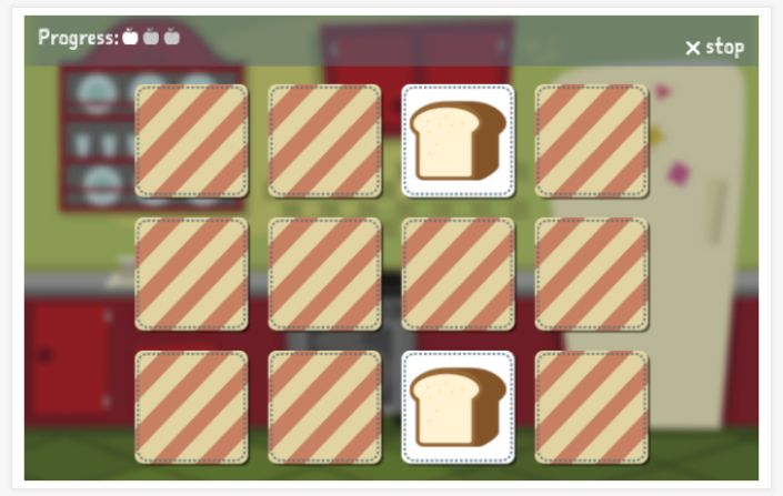 Food & drinks theme memory game of the English app for children