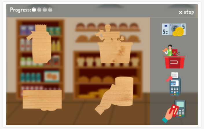 Shopping theme puzzle game of the English app for children