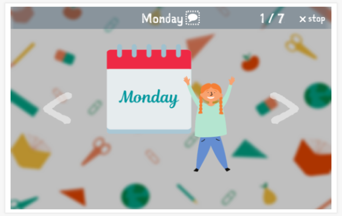 Days of the week theme presentation of the English app for children