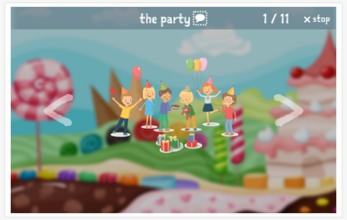 Party theme presentation of the English app for children