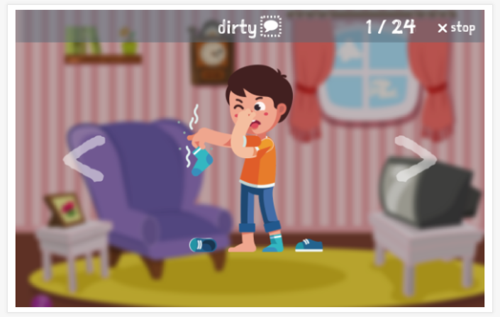 Washing and peeing theme presentation of the English app for children