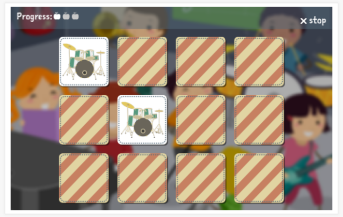 Music theme memory game of the Esperanto app for children
