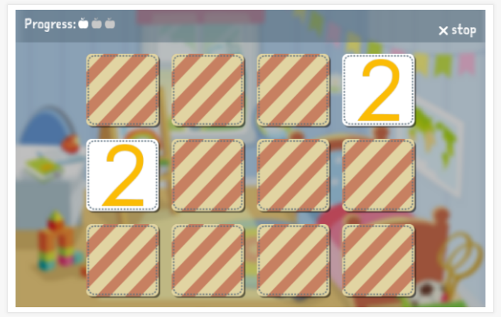 Numbers theme memory game of the Esperanto app for children