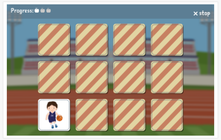 Sports theme memory game of the Esperanto app for children