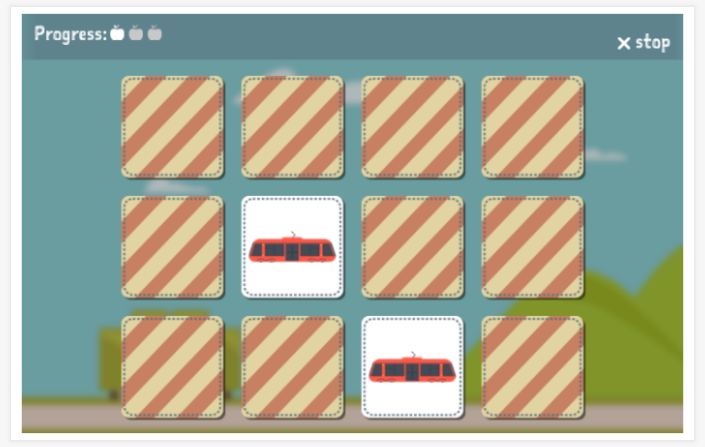 Transportation theme memory game of the Esperanto app for children
