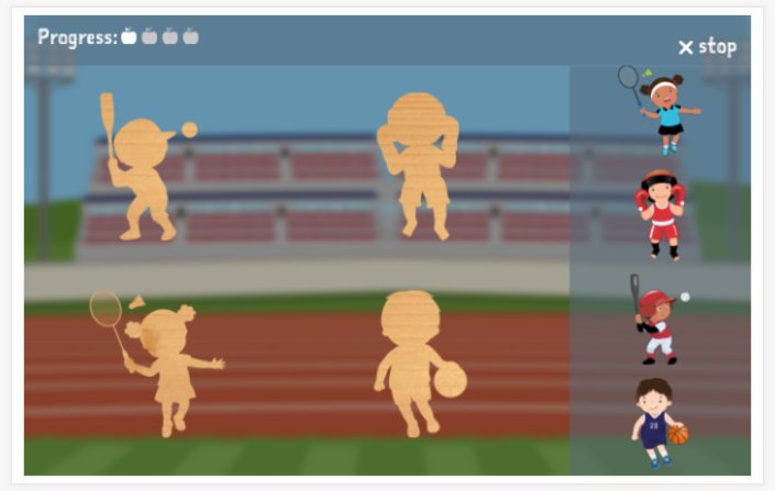 Sports theme puzzle game of the Esperanto app for children