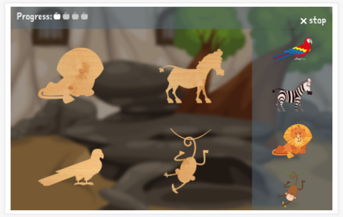 Zoo theme puzzle game of the Esperanto app for children