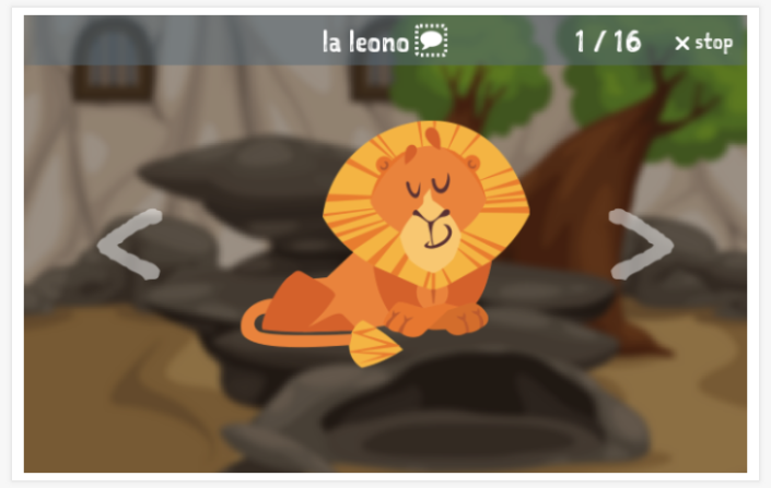 Zoo theme presentation of the Esperanto app for children