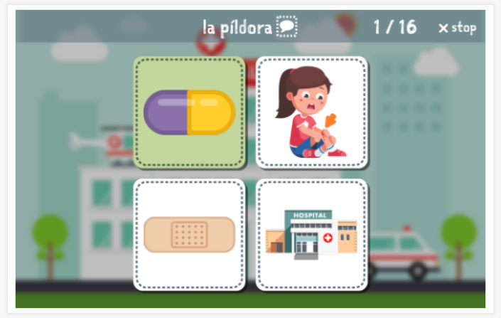 Be ill theme Language test (reading and listening) of the app Spanish for children