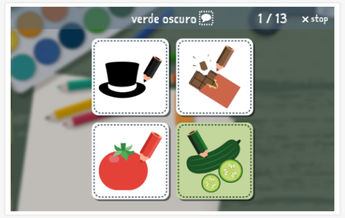 Colors theme Language test (reading and listening) of the app Spanish for children