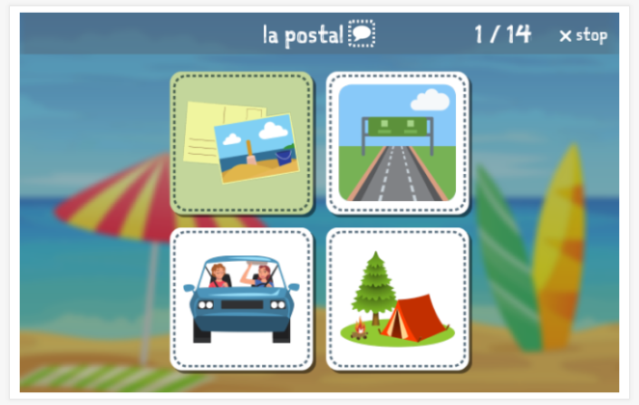Holiday theme Language test (reading and listening) of the app Spanish for children