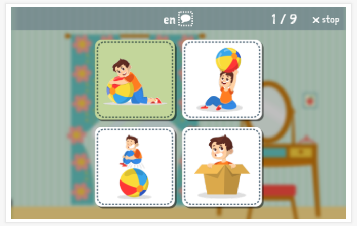 Where am I theme Language test (reading and listening) of the app Spanish for children
