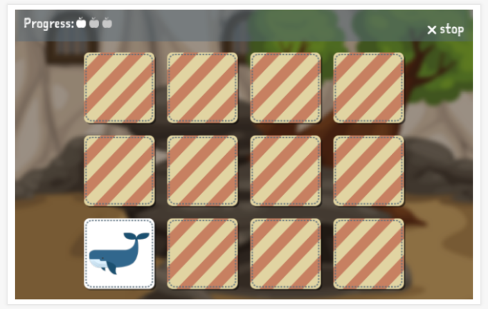 Animals theme memory game of the Spanish app for children