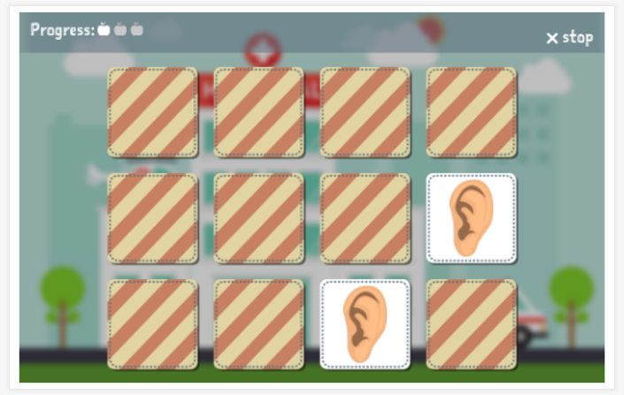 Body theme memory game of the Spanish app for children