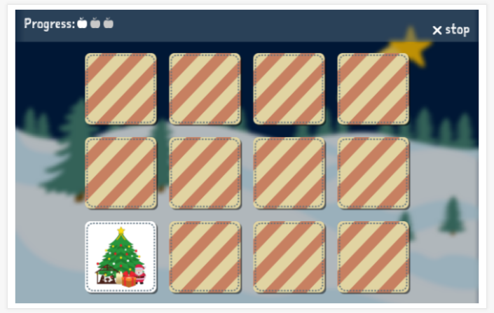 Christmas theme memory game of the Spanish app for children