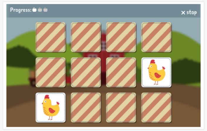 Farm theme memory game of the Spanish app for children