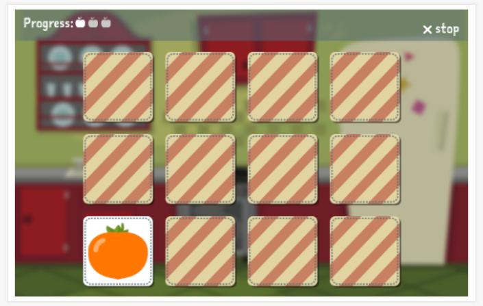 Fruit theme memory game of the Spanish app for children