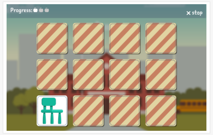 School theme memory game of the Spanish app for children