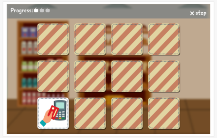 Shopping theme memory game of the Spanish app for children