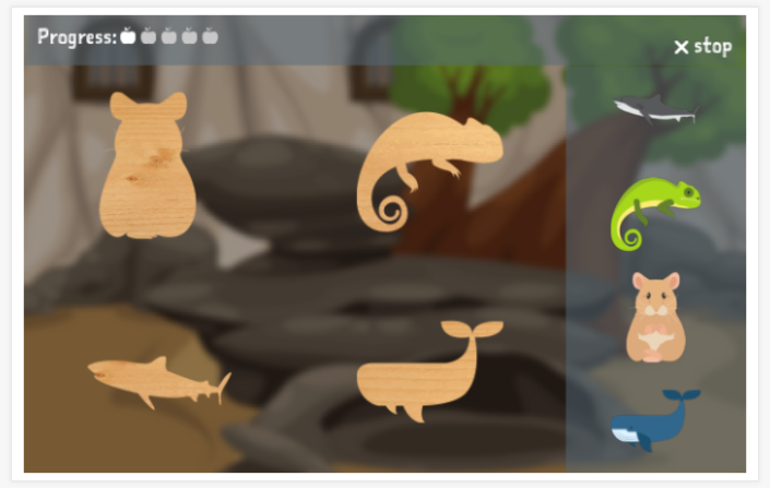 Animals theme puzzle game of the Spanish app for children