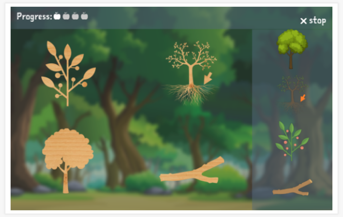 Forest theme puzzle game of the Spanish app for children