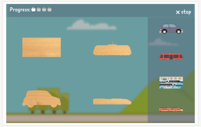 Transportation theme puzzle game of the Spanish app for children
