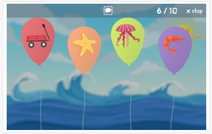 Beach theme balloon game of the French app for children