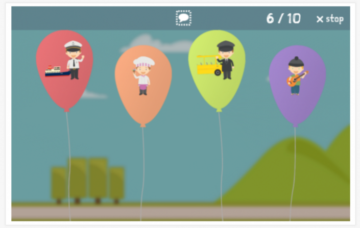 Professions theme balloon game of the French app for children