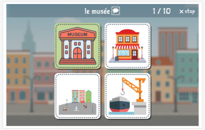 City theme Language test (reading and listening) of the app French for children