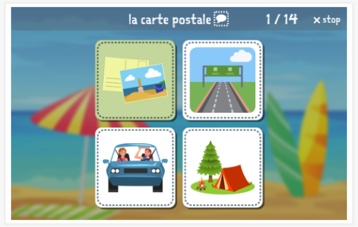 Holiday theme Language test (reading and listening) of the app French for children