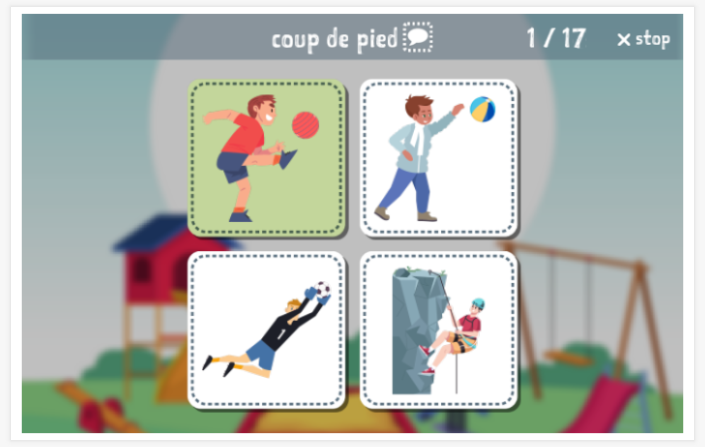 Move theme Language test (reading and listening) of the app French for children