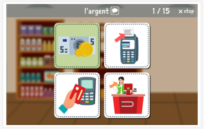Shopping theme Language test (reading and listening) of the app French for children