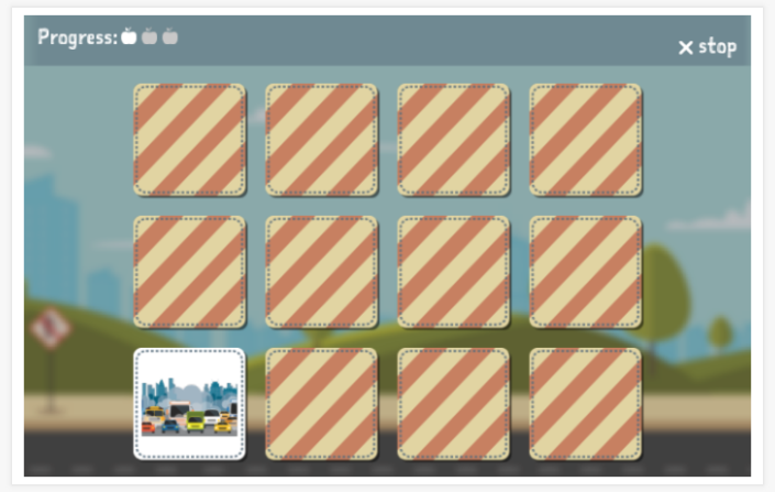 Traffic theme memory game of the French app for children