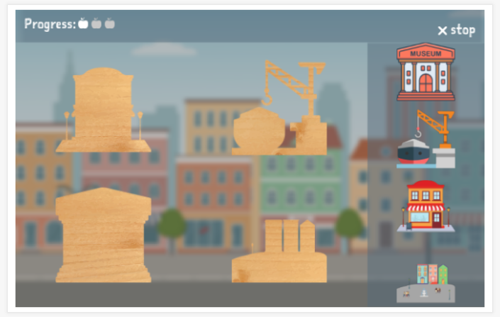 City theme puzzle game of the French app for children