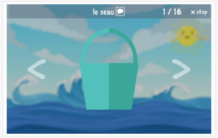 Beach theme presentation of the French app for children