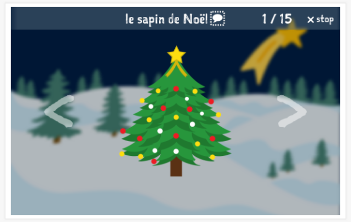 Christmas theme presentation of the French app for children