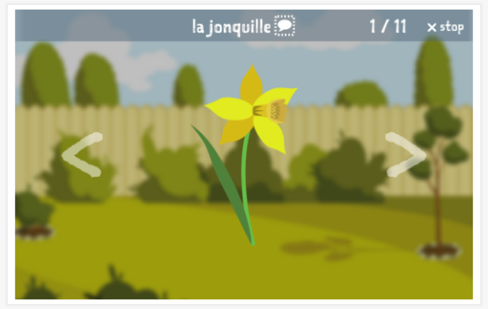 Garden theme presentation of the French app for children